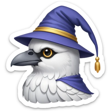 a white crow with a wizard hat sticker