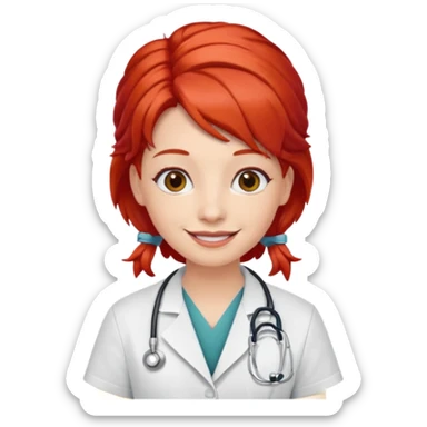 doctor with red hairclips on hair sticker