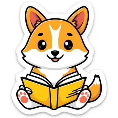 Adorable dog sitting with an open book sticker