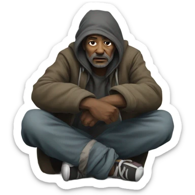 A homeless person with bad knees sticker