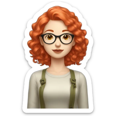 girl white short wavy hair redhead salmon glasses sticker
