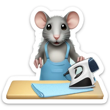 rat doing the ironing using an ironing board and clothes iron sticker