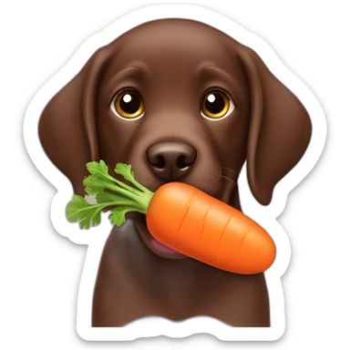 Chocolate labrador puppie eating carrot sticker