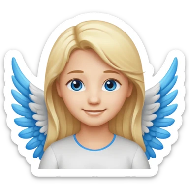 angel emoji blonde hair, blue eyes and smiling, larger wings with darker outline on them sticker