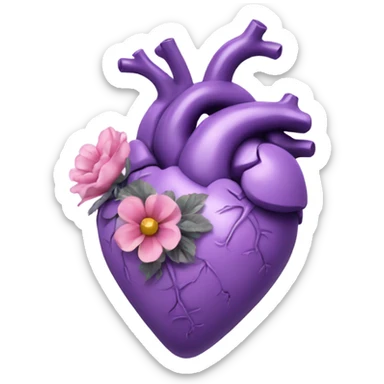 light purple anatomical heart with flower sticker
