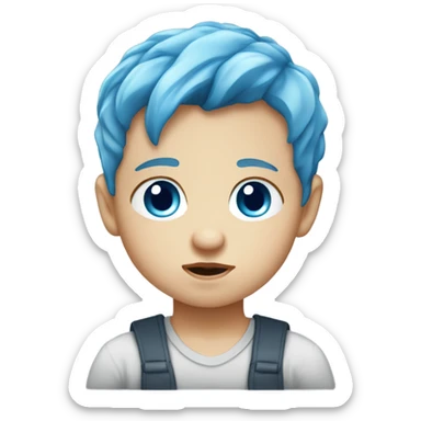 No mouth Serious baby Caucasian boy with blue eyes and blue hair sticker