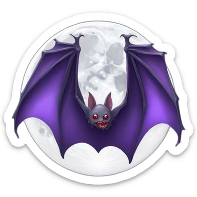 purple dripping vampire bat wings flying  in front of large realistic white and grey full moon sticker