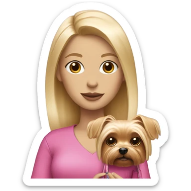 White woman with blonde hair holding pink purse and yorkie dog  sticker