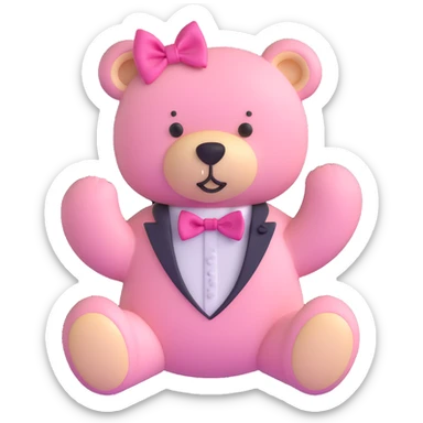 light pink teddy bear with pink bow tie sticker
