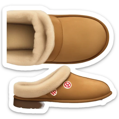 Ugg Camel slip-on slippers. A thin red zig-zag stitch only encircling ankles, VERY chunky platform sole. sticker