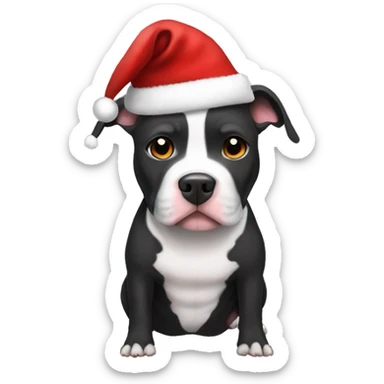 Black and white pit bull with a Santa hat and costume on sticker