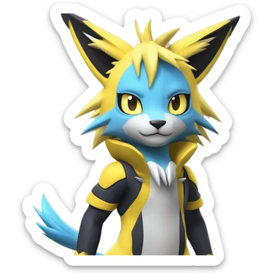 Anthro Edgy Cool Zeraora-Lombax-Renamon-Pokémon-Fakémon Full Body Detailed High Quality sticker