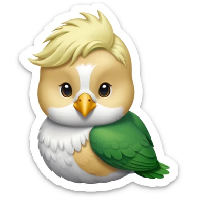 un oiseau classique de profil tout vert même sa tête  et un seul poil blond qui fait une petite bouclette sur le front avec le collier argenté avec des ronds attachés au collier est autour du coup de l’oiseau entre la tête et le corps sticker