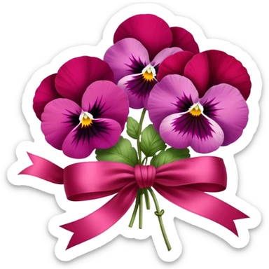 Pansies in Persian red color tied with silk aesthetic ribbon of powder raspberry color in glamour vintage theme sticker