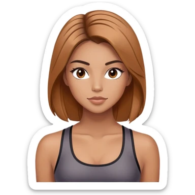 Pilates clean girl with a chest leinght hair blowout look dark brown with caramel highlights and blush and contour and like makeup with lashes like an abg  sticker