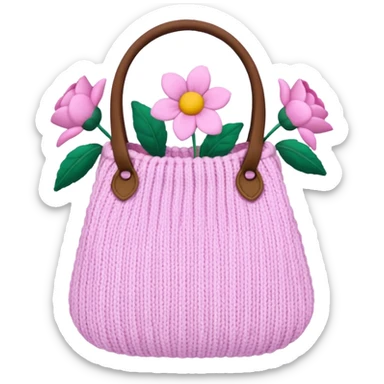 knitted bag pink flowers sticker