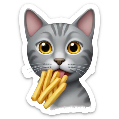 gray cat holding french fry sticker