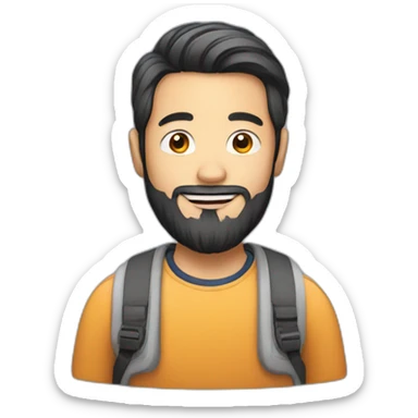 A bearded Asian man with laptop sticker
