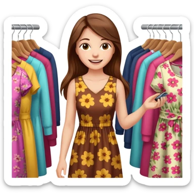 woman with long hair buys clothes in a store, shopping vibe sticker