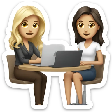 Two brunettes and a blonde working on laptops sticker