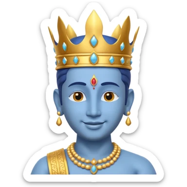 Hindu god Vishnu portrait, head and shoulders only, blue skin, golden crown, sacred jewelry, peaceful smile, divine aura, 3D cartoon, mobile game icon style, clean background, no text, no watermark
 sticker