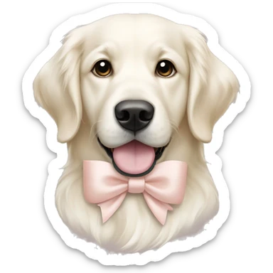 White golden retriever with pale blush bow around its neck sticker