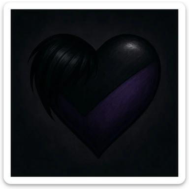 a heart-shaped emo object, black and purple, moody sticker