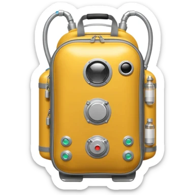 astronaut life support backpack with oxygen tanks and tubes, metallic silver equipment emoji style sticker