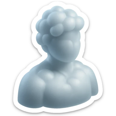 person made entirely of pure white puffy clouds, shoulders up, front view, matte glass style sticker