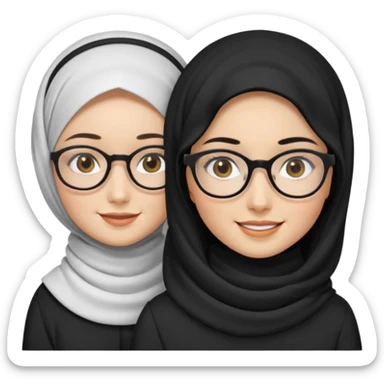 White hijabi girl with black eyes with another girl have long black hair wearing glasses with  another another girl have curly short  honey hair and wearing white glasses  sticker