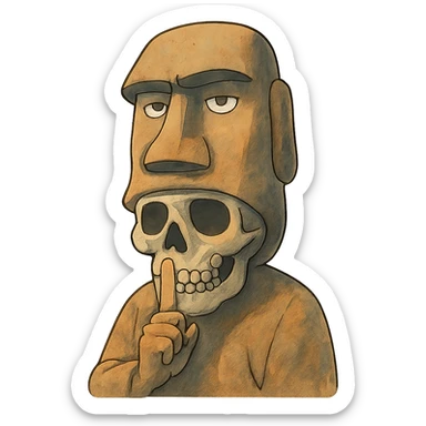 ghibli style sigma moai skull doing shuttttt gesture sticker