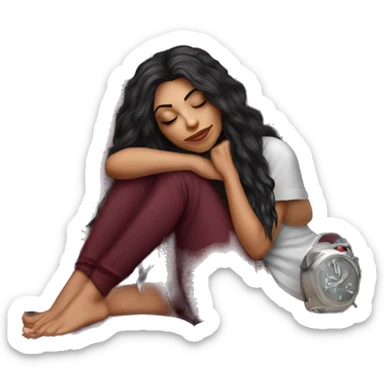 Beautiful tattooed burgundy long haired woman napping on sofa sticker