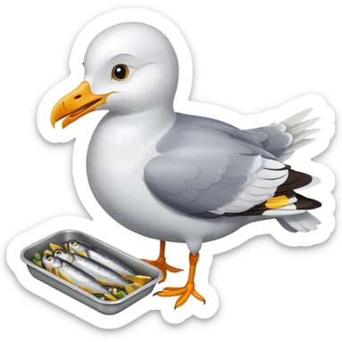 Seagull eating sardines sticker