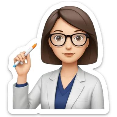 40 year old female with a bob, work as a professor, in the middle of a workshop, in front of a white board with figures and diagrams sticker