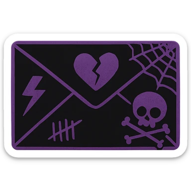 emo-style envelope, black and purple, moody, no background sticker