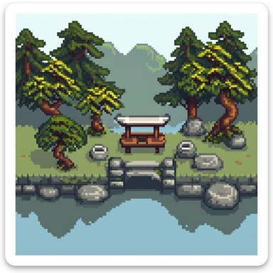 japanese garden background with cherry blossoms for ninja game sticker