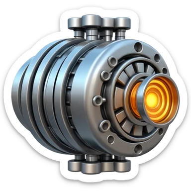 Dynamic high-mass futuristic engine emoji with thick metal housing, rotating components, glowing core, modern tech design. sticker