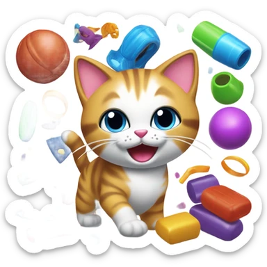 Cat playing with toys  sticker