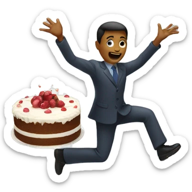 person tripping while holding a cake with their hands sticker