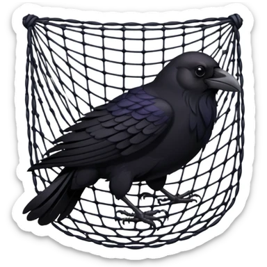 A raven getting caught by a net sticker