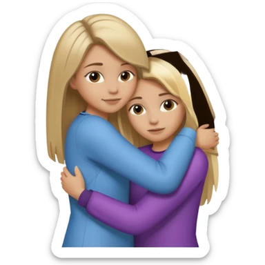 dark blonde girl with highlights and blowout hugging blonde girl with straight hair sticker
