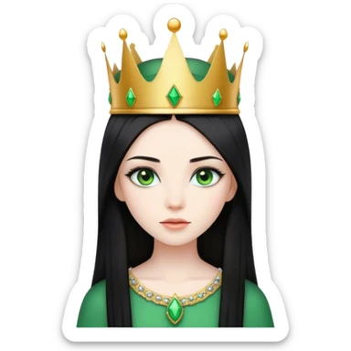 Girl long straight black hair with a crown and green eyes pale skin sticker