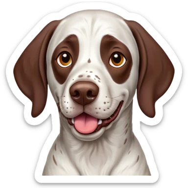 Cinematic Comical German Pointer Portrait Emoji, Head tilted dramatically with an exaggeratedly amused expression, featuring a striking liver and white coat with bold markings, wide, expressive brown eyes filled with playful disbelief, Simplified yet hilariously expressive features, highly detailed, glowing with a slightly sassy glow, high shine, dramatic yet playful, stylized with an air of cheeky charm, bright and endearing, soft glowing outline, capturing the essence of a spirited and over-the-top companion, so meme-worthy it feels like it could side-eye its way into internet fame instantly! sticker