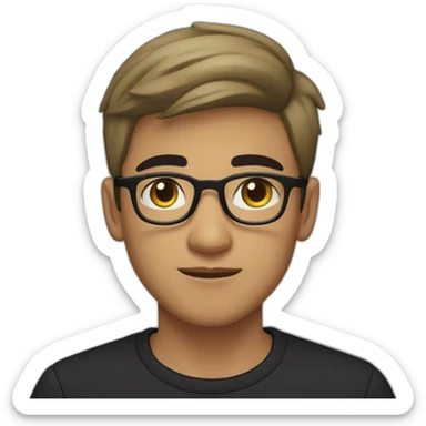 a light skin Pakistani teenager, wearing round glasses, short moustache, black straight hair, black jumper/sweater, structured manly face sticker