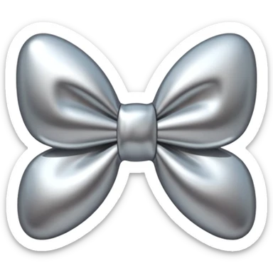 A cute bow emoji made of polished silver chrome, smooth rounded loops, glossy metallic surface, soft mirror reflections, subtle highlights, minimal and adorable proportions, iOS emoji style, centered composition, clean white background, soft studio lighting, no text, no outline, ultra high quality sticker