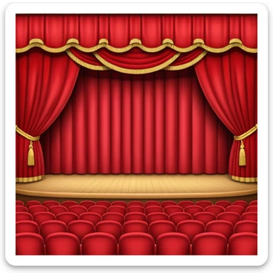 An emoji of an empty theatre stage with red curtains, simple sticker