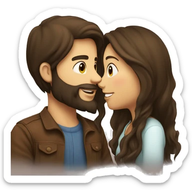 Brunette happy couple boy with beard and girl  with long hair that are kissing sticker