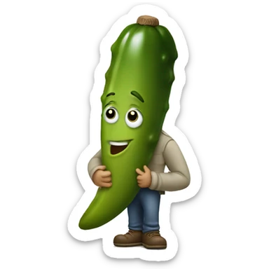 Bashful little guy holding a pickle sticker