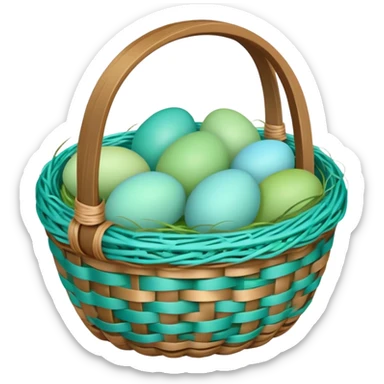 Easter basket filled with light green and turquoise colored eggs sticker