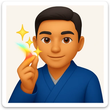 Add colorful motion blur to the finger snap action, keeping the blue blazer jacket and emoji style. sticker